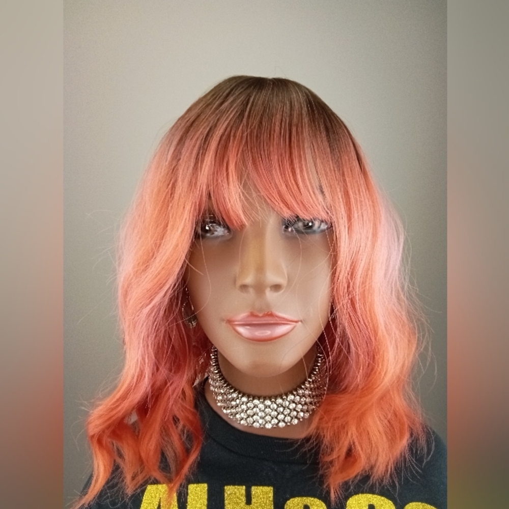 Synthetic body wave peach ombre wig